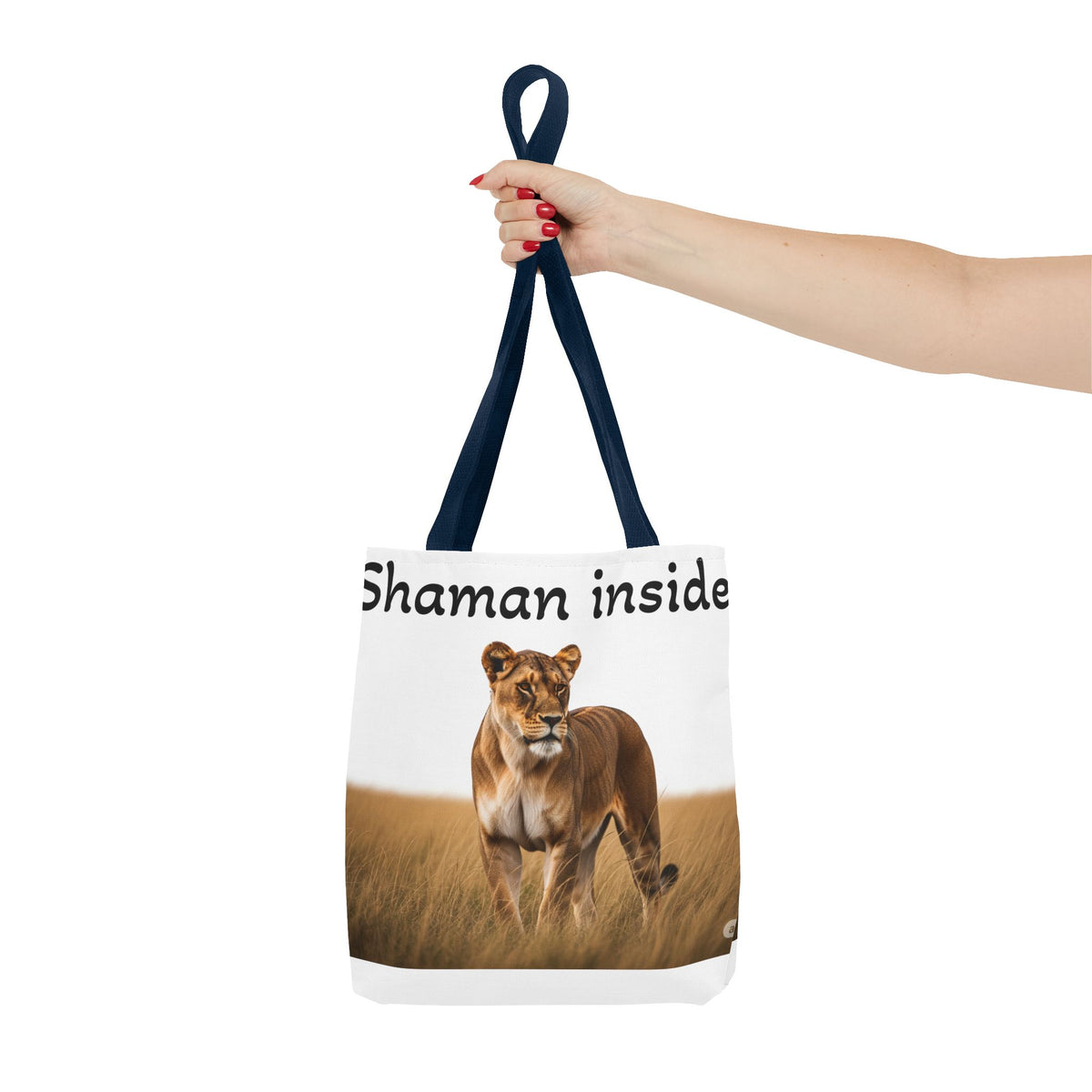 Shaman Inside Lioness Tote Bag — Wildlife Spirituality All-Over Print Tote