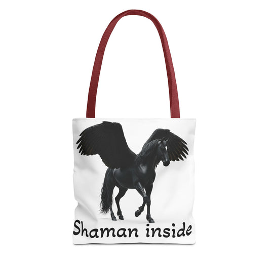 Shaman Inside Pegasus Tote Bag — Mystic Black Winged Horse Bag