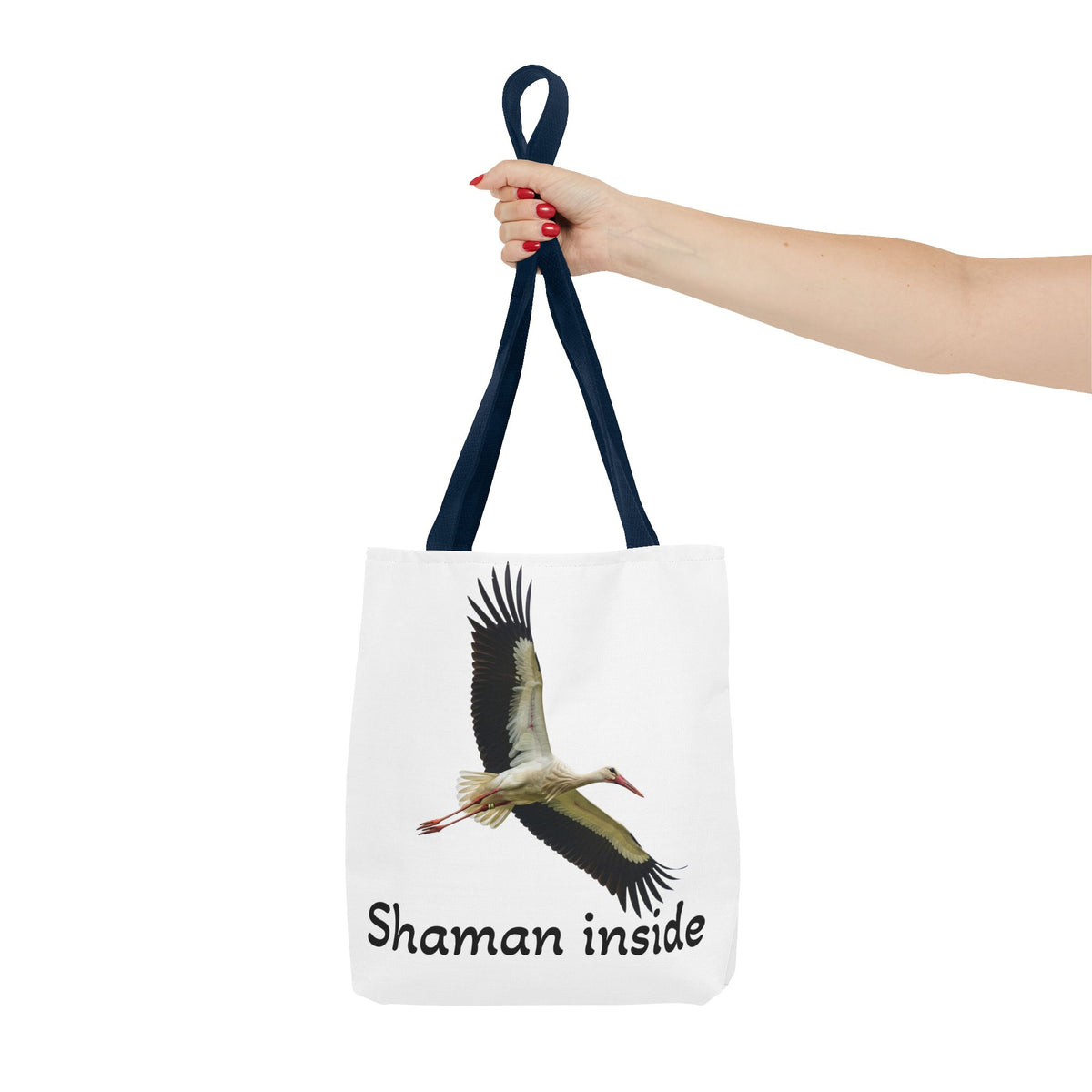 Borsa tote Shaman Inside Crane — Borsa tote spirituale con cicogna in volo per sciamani e guaritori