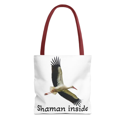 Borsa tote Shaman Inside Crane — Borsa tote spirituale con cicogna in volo per sciamani e guaritori
