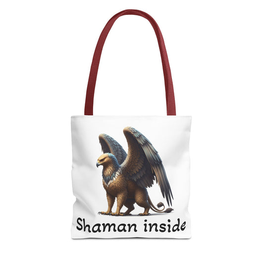 Shaman Inside Tote Bag — Mythical Griffon AOP Tote for Spiritual & Pagan Gifts