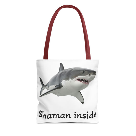 Shaman Inside Shark Tote Bag — Funny Spiritual Ocean Animal Tote