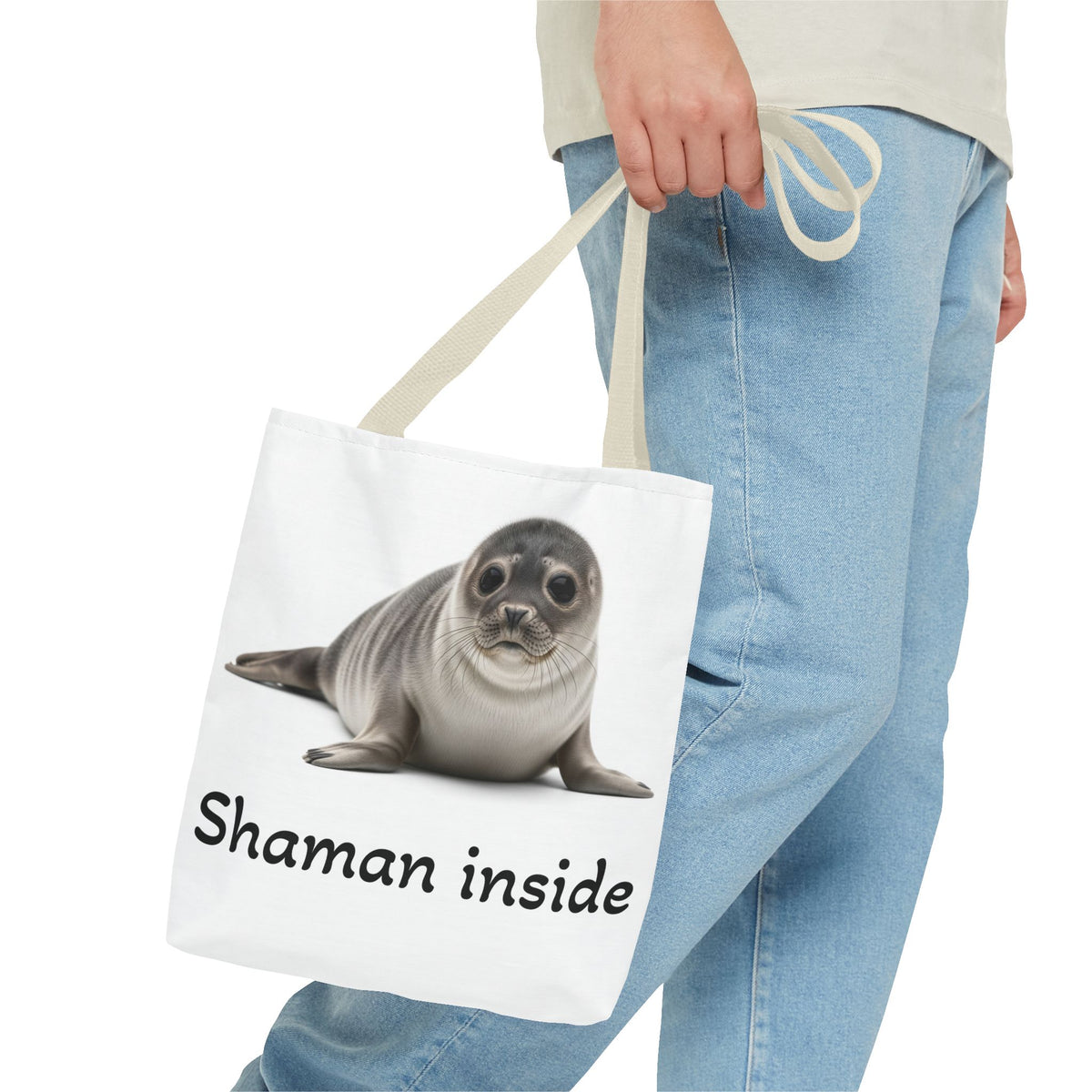 Borsa tote Shaman Inside Seal — Stampa con animale spirituale carino