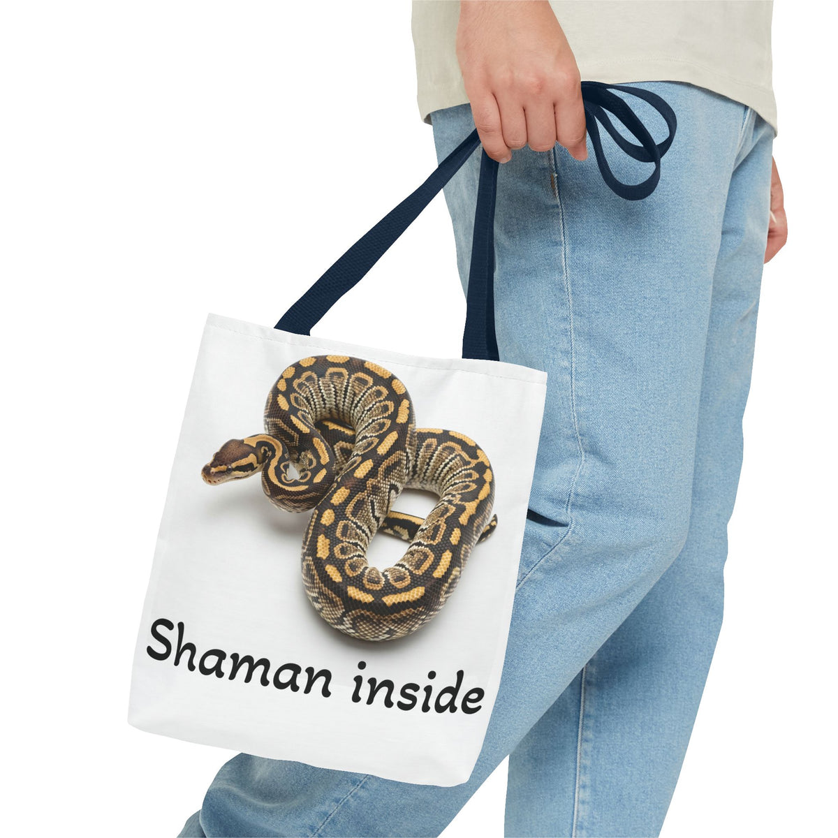 Snake Shaman Python Tote Bag — 'Shaman Inside' Printed Canvas Tote