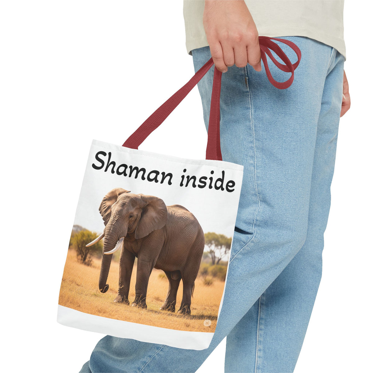 Borsa shopper "Shaman Inside Elephant" — Borsa in tela con stampa di animale spirituale