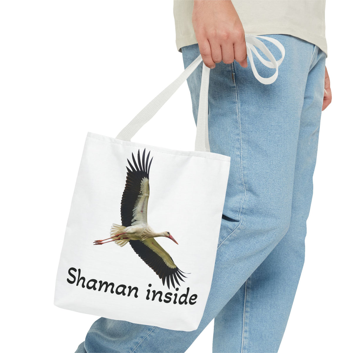 Borsa tote Shaman Inside Crane — Borsa tote spirituale con cicogna in volo per sciamani e guaritori
