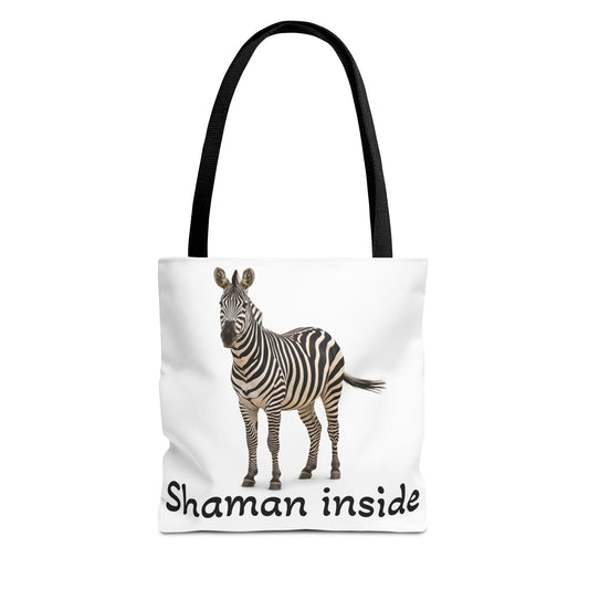 Zebra 'Shaman Inside' Tote Bag — Boho Animal Print Shopper