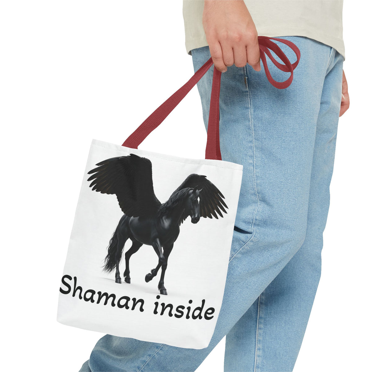 Shaman Inside Pegasus Tote Bag — Mystic Black Winged Horse Bag