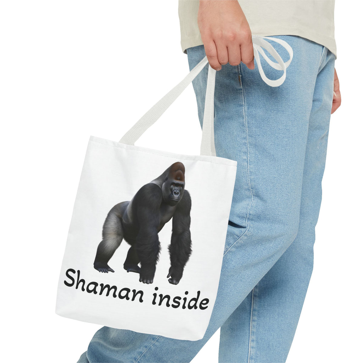 Borsa tote Shaman Inside Gorilla — Borsa tote con divertente stampa di animale spirituale