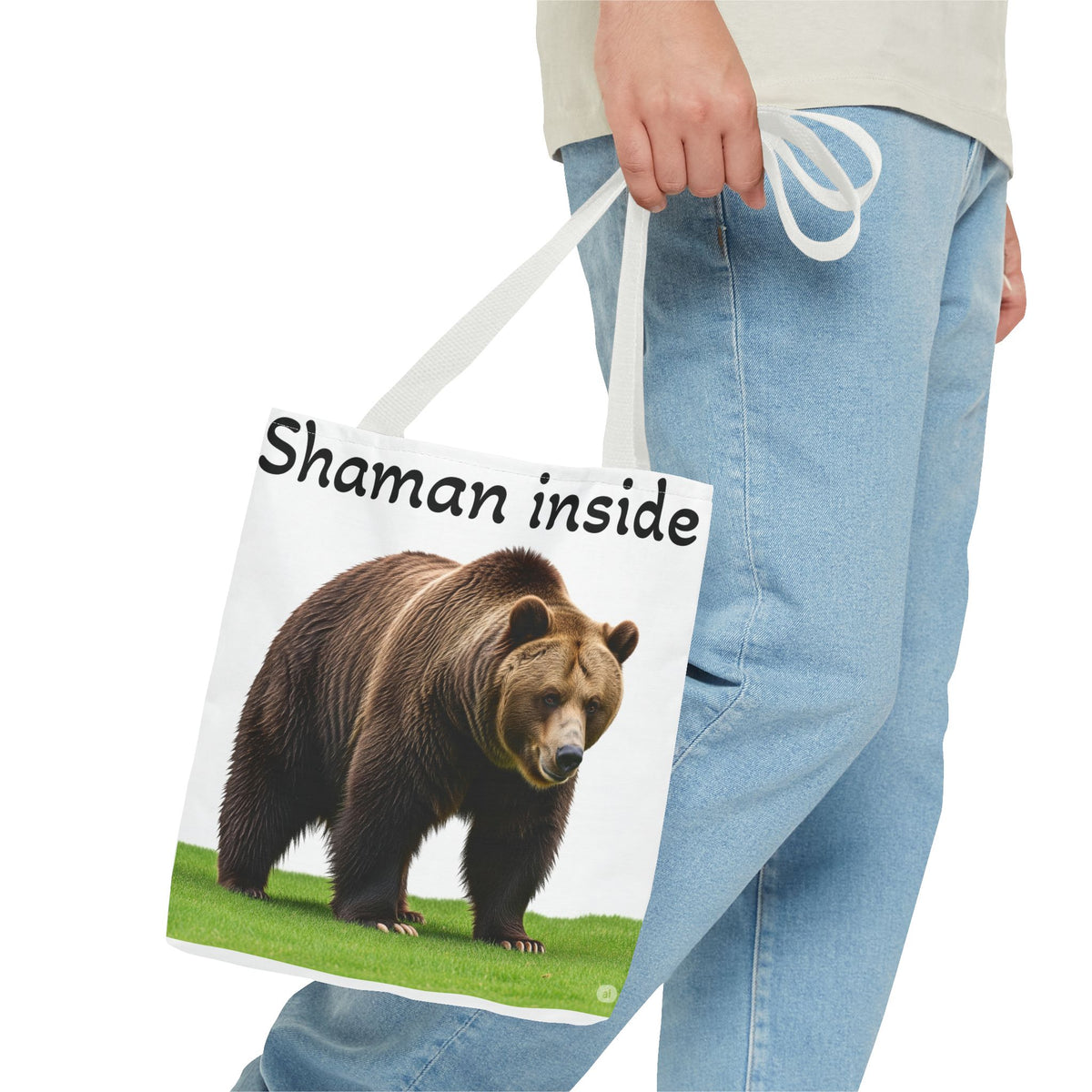 Borsa tote Shaman Inside Bear — Borsa riutilizzabile con spirito guida animale spirituale