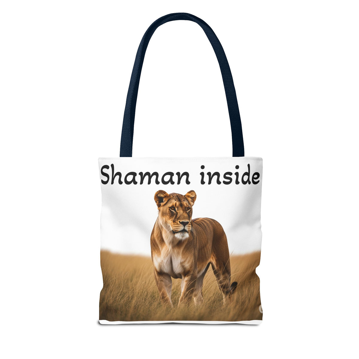 Shaman Inside Lioness Tote Bag — Wildlife Spirituality All-Over Print Tote