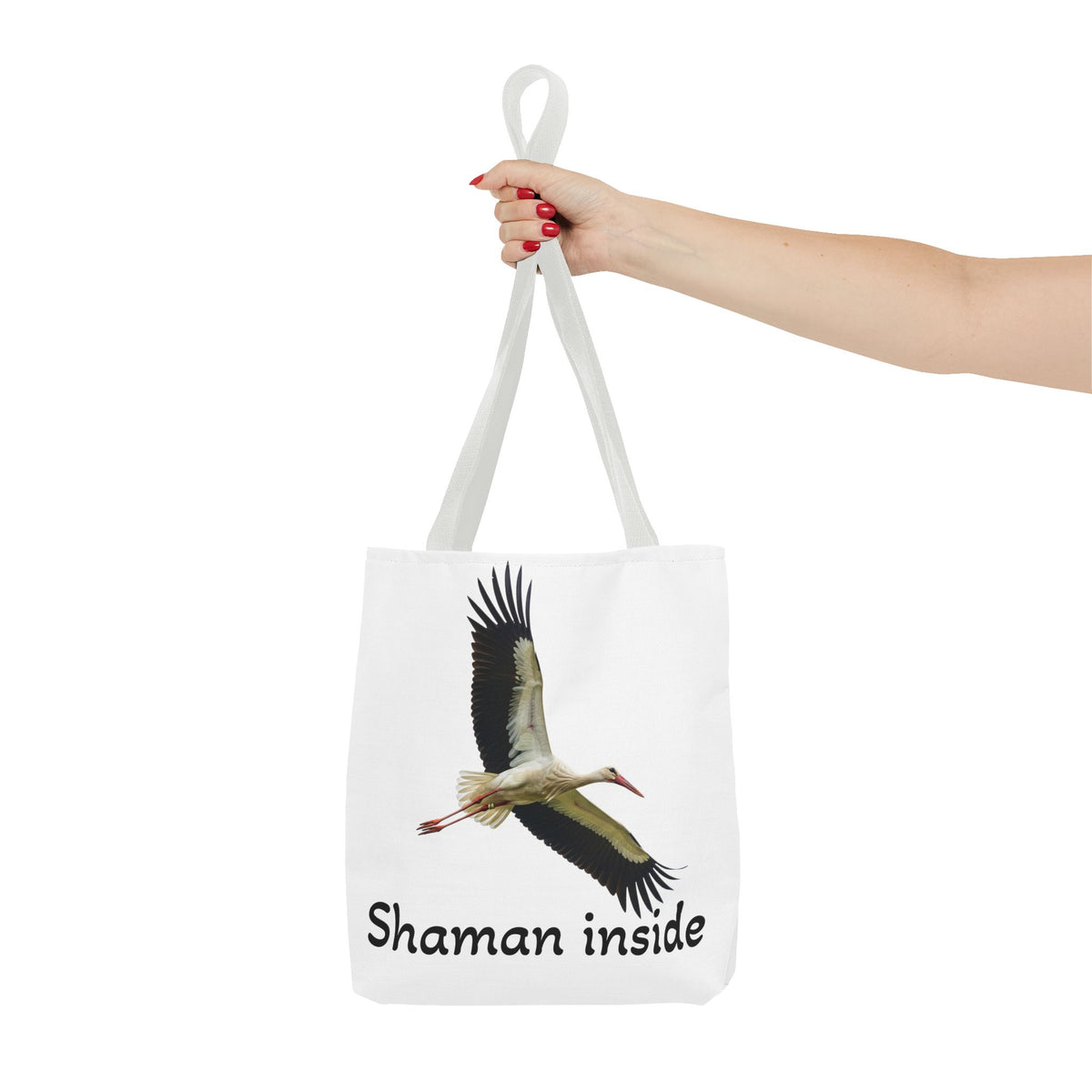 Borsa tote Shaman Inside Crane — Borsa tote spirituale con cicogna in volo per sciamani e guaritori