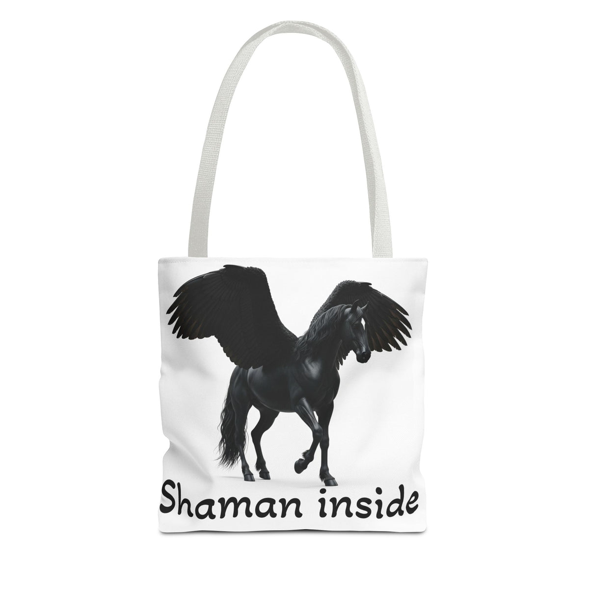 Shaman Inside Pegasus Tote Bag — Mystic Black Winged Horse Bag