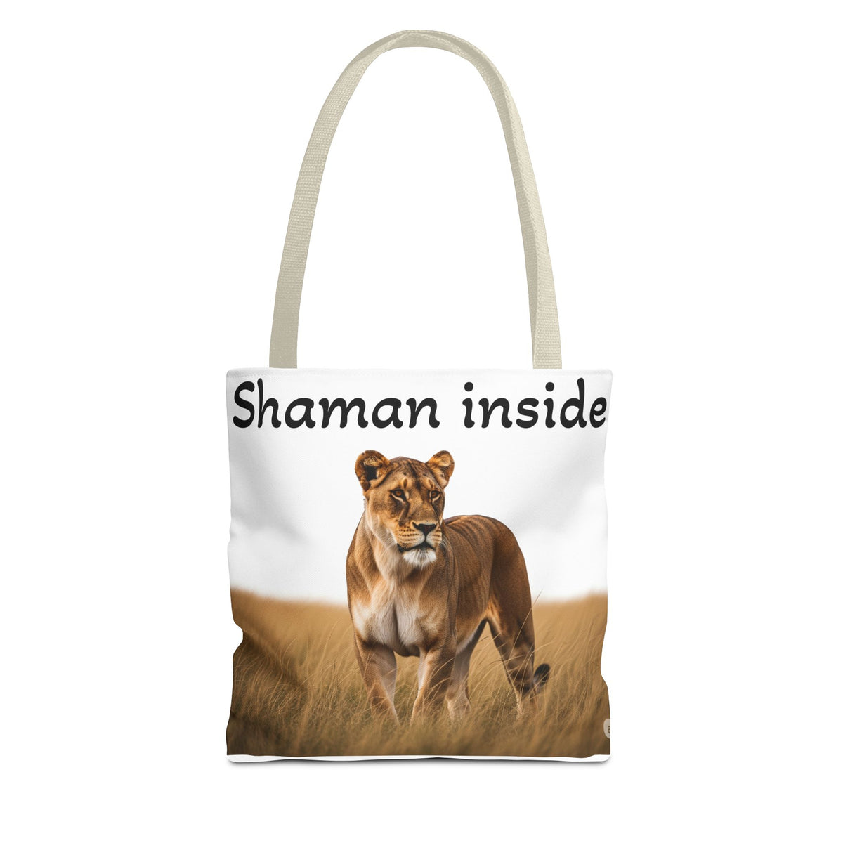 Shaman Inside Lioness Tote Bag — Wildlife Spirituality All-Over Print Tote