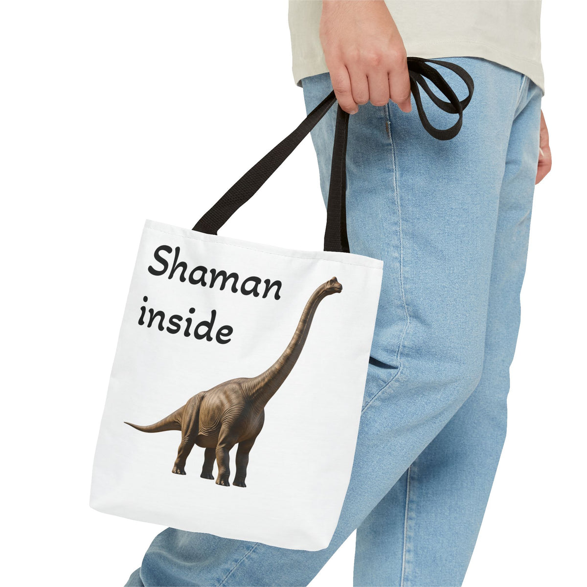 Tote Bag Shaman Inside – Eco Shopper con divertente grafica di dinosauro