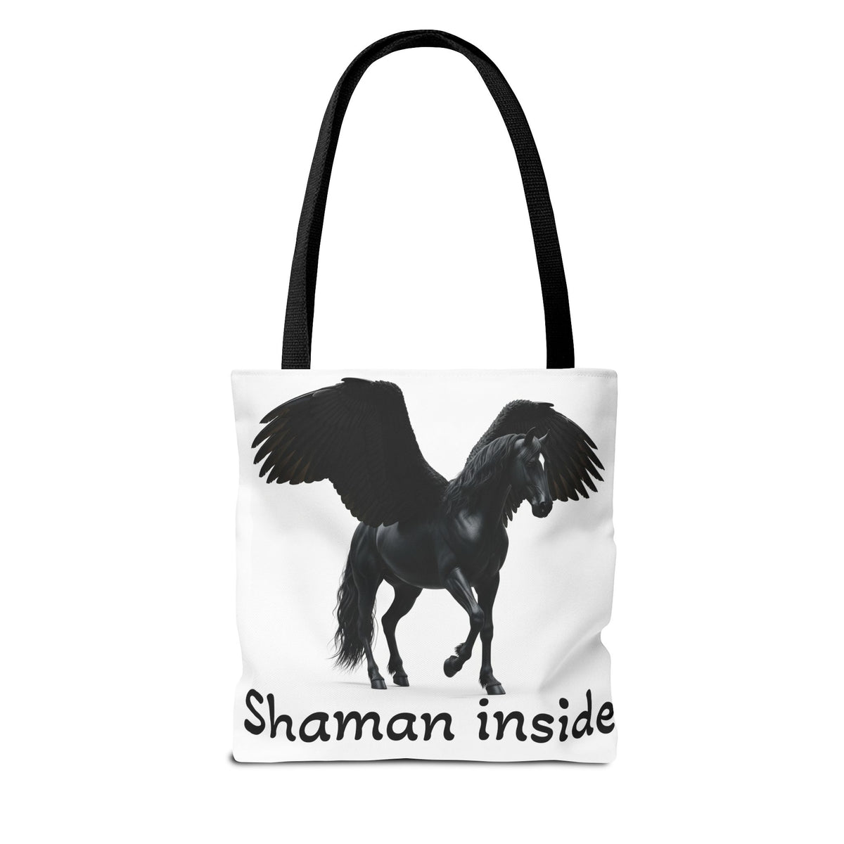 Shaman Inside Pegasus Tote Bag — Mystic Black Winged Horse Bag