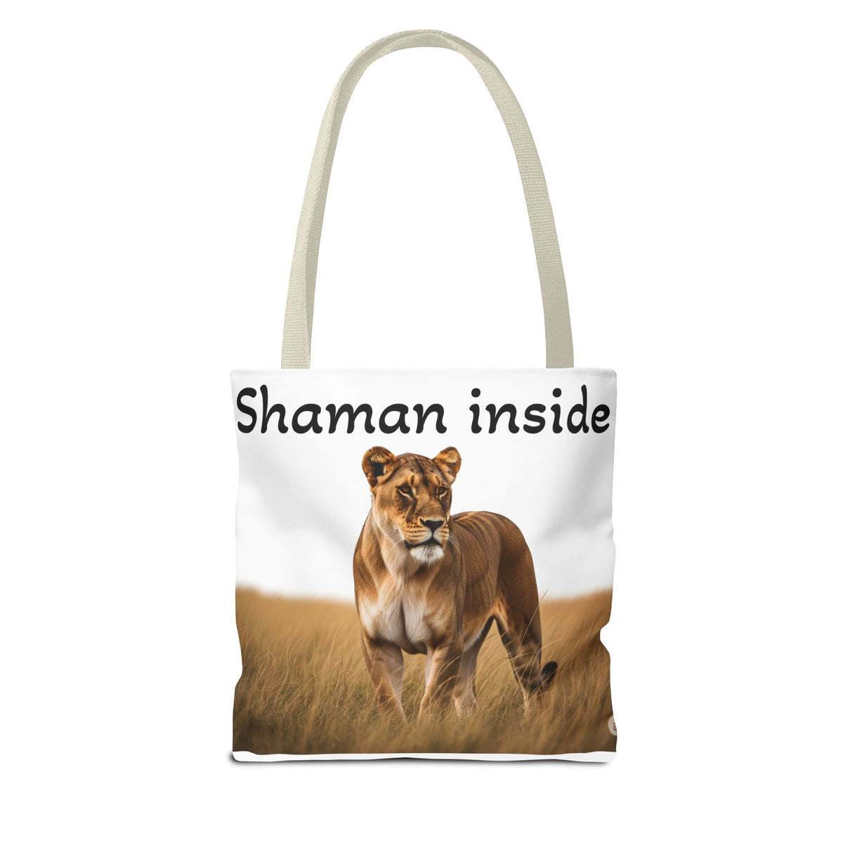 Shaman Inside Lioness Tote Bag — Wildlife Spirituality All-Over Print Tote