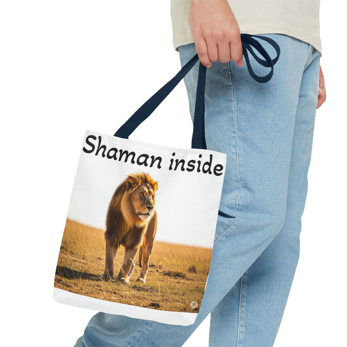 Tote Bag — Borsa in tela "Shaman Inside" con stampa di leone, per amanti degli animali e sciamani