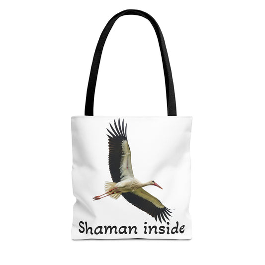Borsa tote Shaman Inside Crane — Borsa tote spirituale con cicogna in volo per sciamani e guaritori
