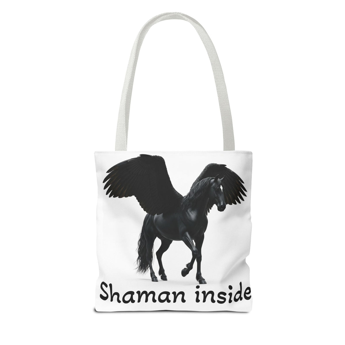 Shaman Inside Pegasus Tote Bag — Mystic Black Winged Horse Bag
