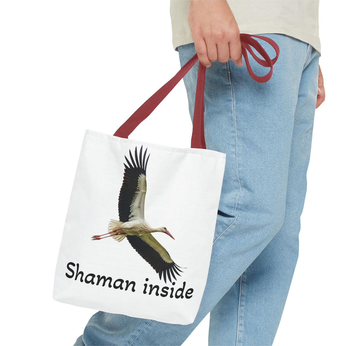 Borsa tote Shaman Inside Crane — Borsa tote spirituale con cicogna in volo per sciamani e guaritori