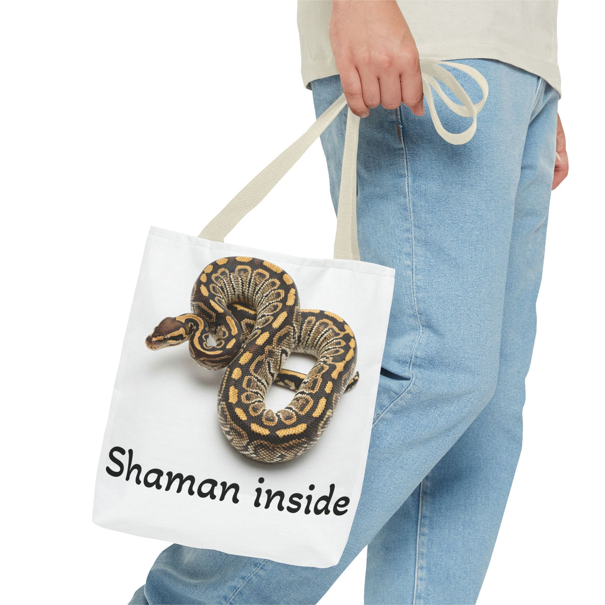 Snake Shaman Python Tote Bag — 'Shaman Inside' Printed Canvas Tote
