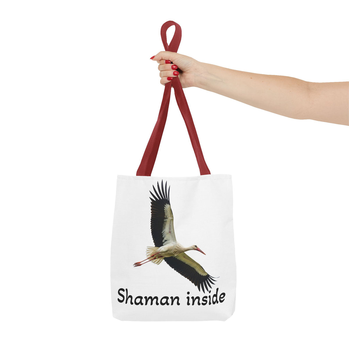 Borsa tote Shaman Inside Crane — Borsa tote spirituale con cicogna in volo per sciamani e guaritori