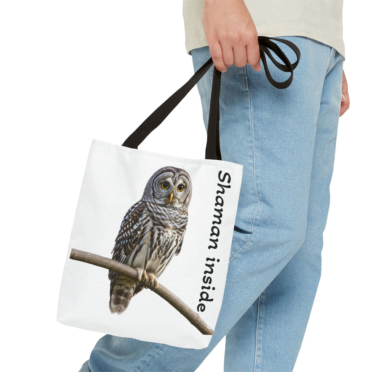 Borsa tote — Borsa tote con illustrazione "Shaman Inside" a forma di piccolo gufo