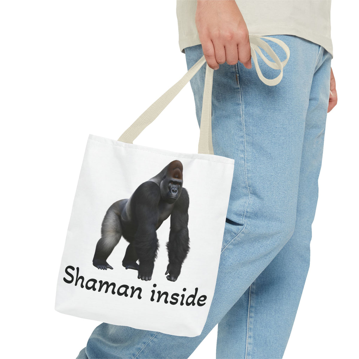 Borsa tote Shaman Inside Gorilla — Borsa tote con divertente stampa di animale spirituale