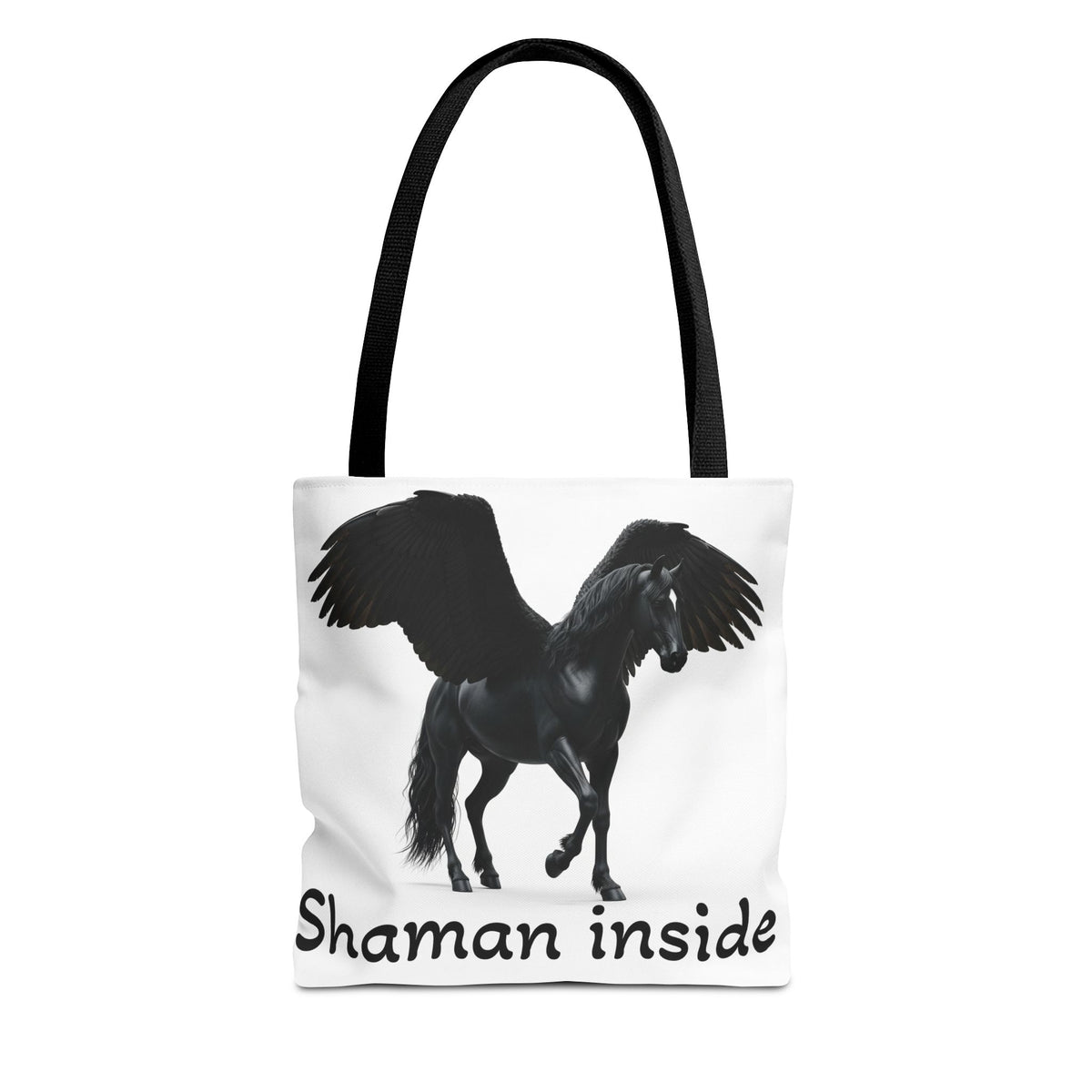 Shaman Inside Pegasus Tote Bag — Mystic Black Winged Horse Bag