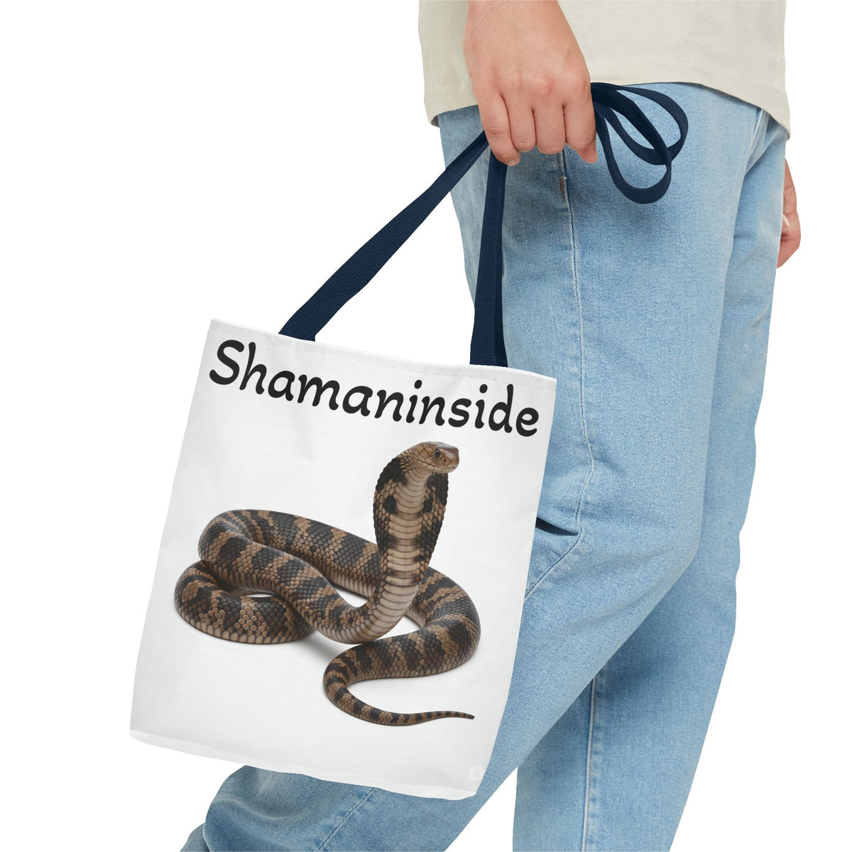 Borsa tote Cobra Shaman Inside — Borsa da spiaggia e da mercato con stampa spirituale di serpente