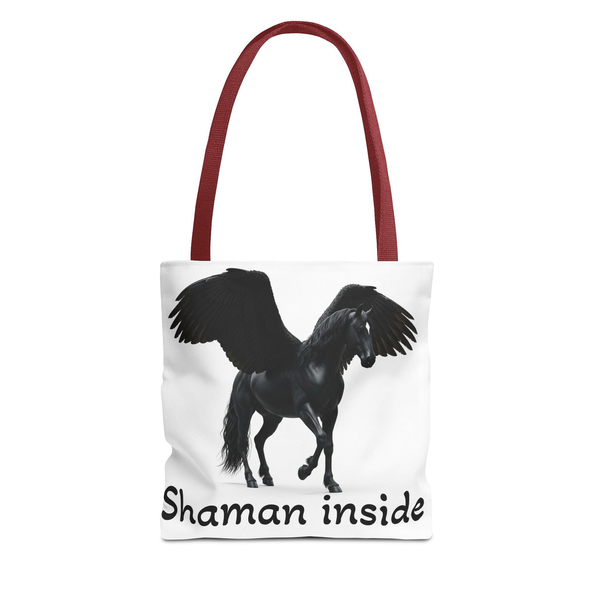 Shaman Inside Pegasus Tote Bag — Mystic Black Winged Horse Bag