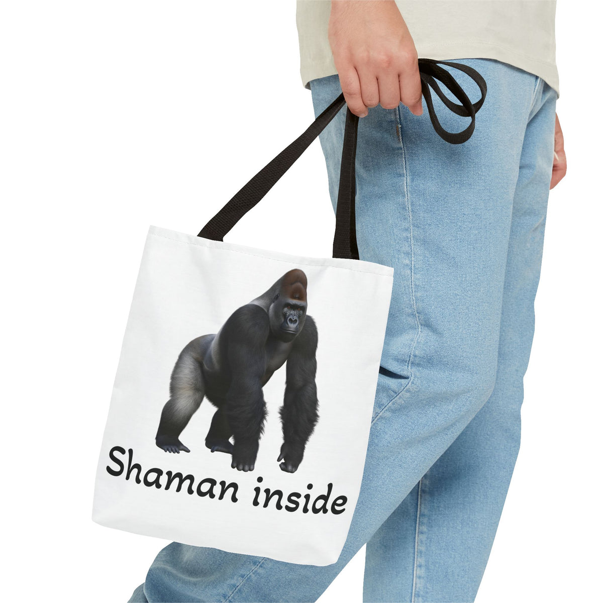 Borsa tote Shaman Inside Gorilla — Borsa tote con divertente stampa di animale spirituale