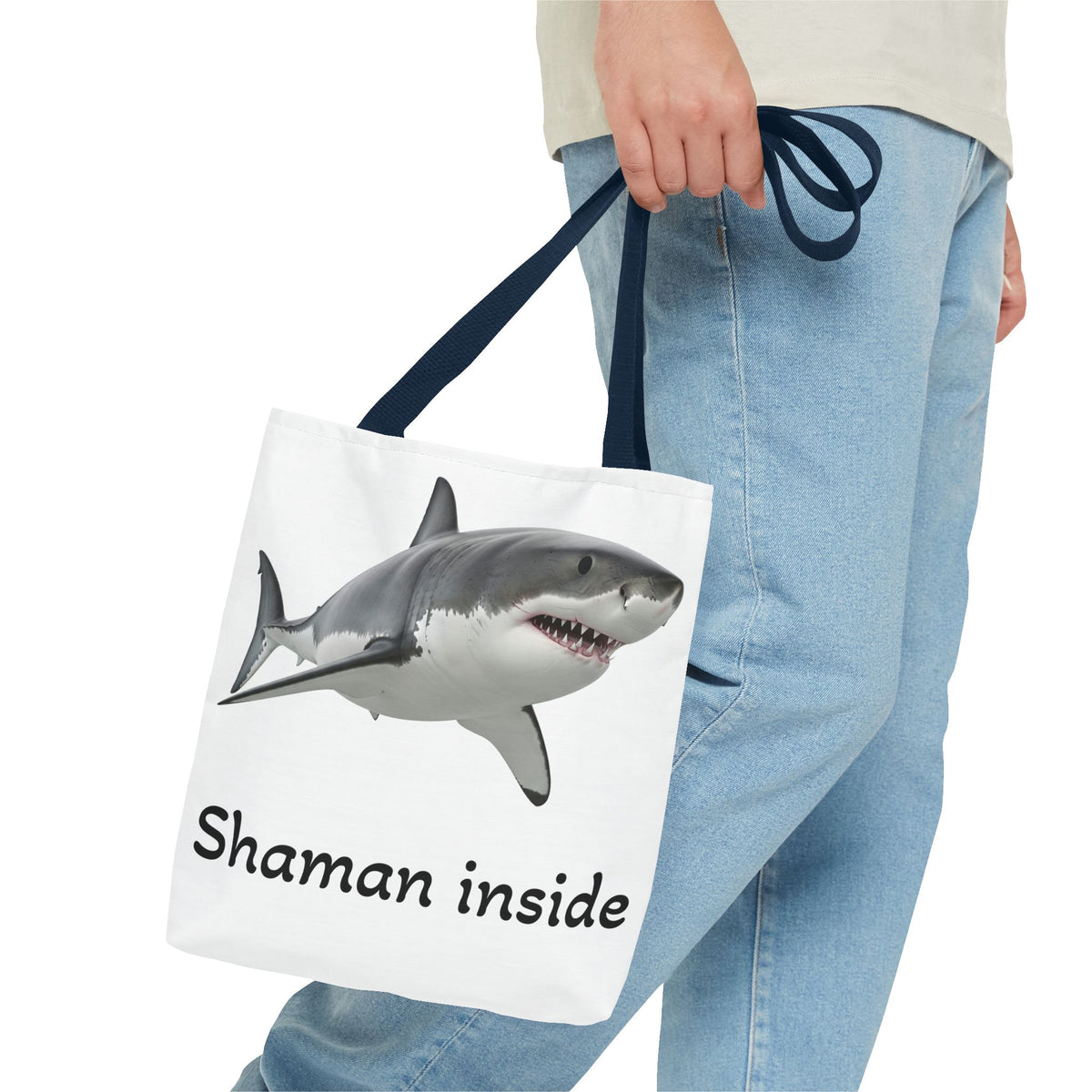 Shaman Inside Shark Tote Bag — Funny Spiritual Ocean Animal Tote