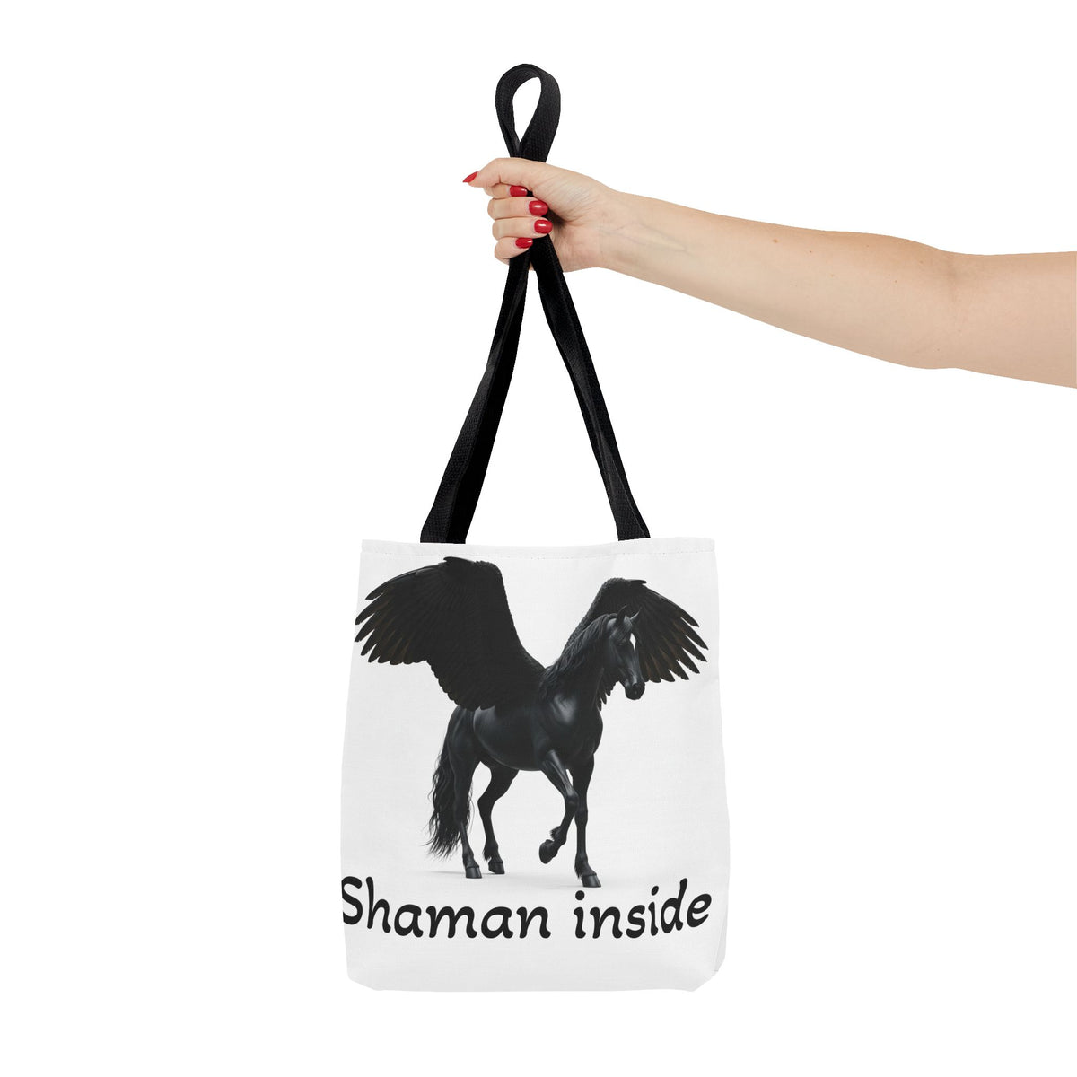 Shaman Inside Pegasus Tote Bag — Mystic Black Winged Horse Bag
