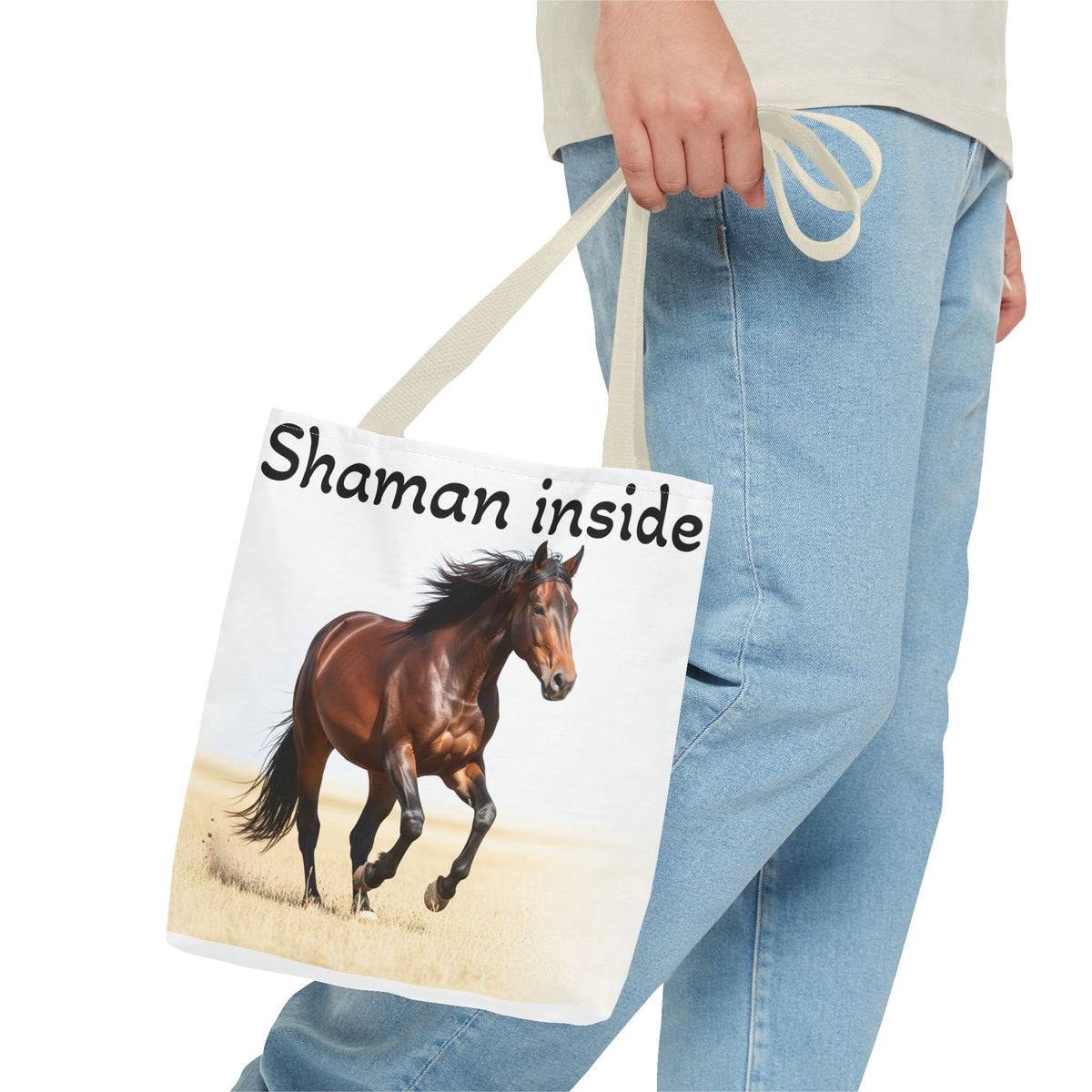 Borsa tote Cavallo Mustang Spirito Sciamanico — Borsa in tela equestre spirituale