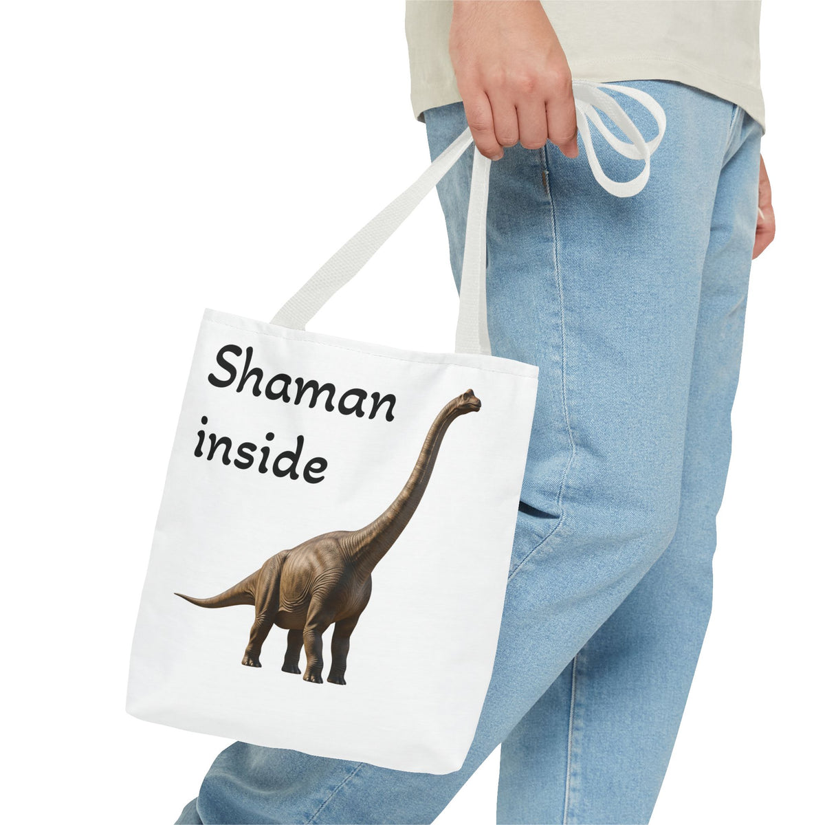 Tote Bag Shaman Inside – Eco Shopper con divertente grafica di dinosauro