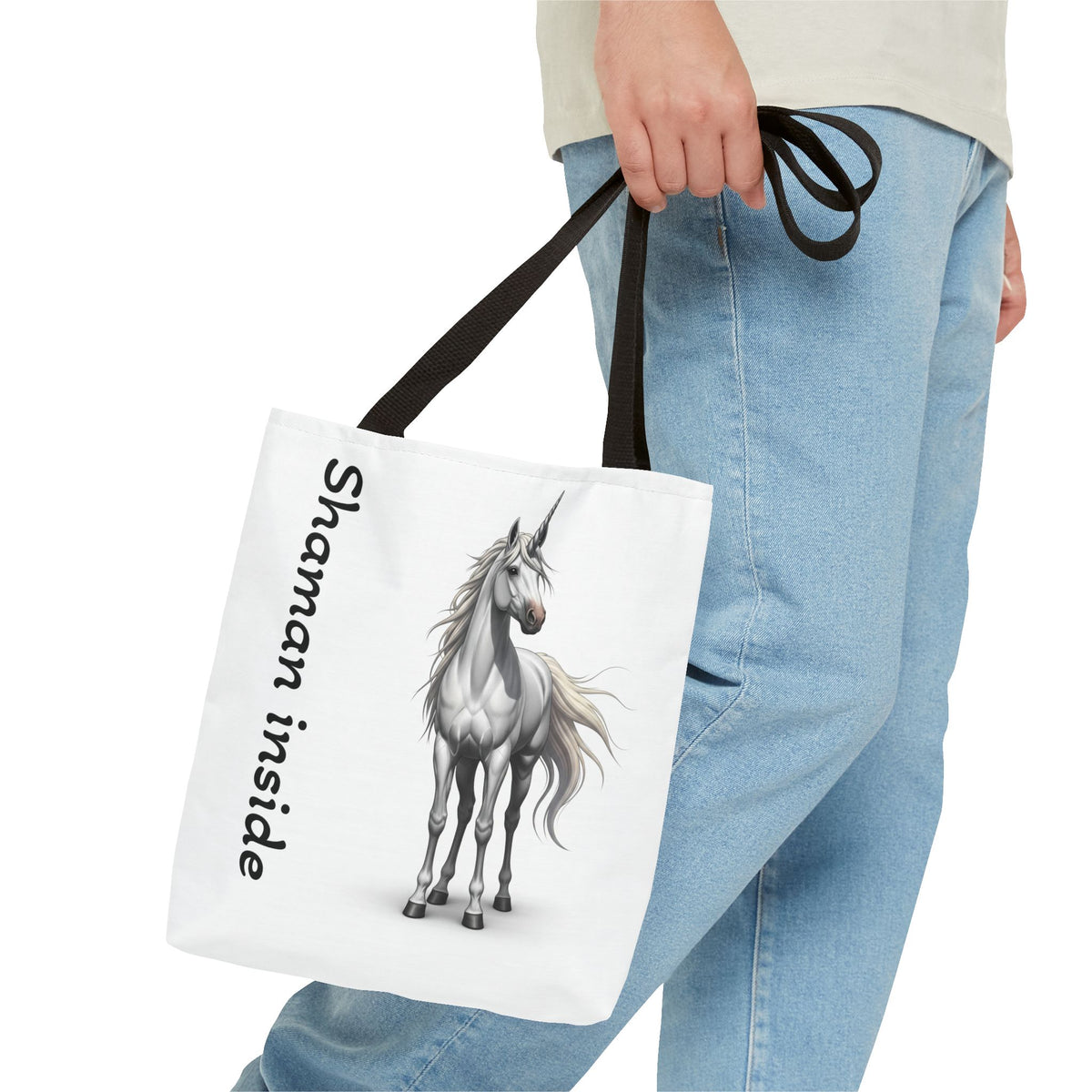 Unicorn Tote Bag — "Shaman Inside" Mystic Horse All-Over Print