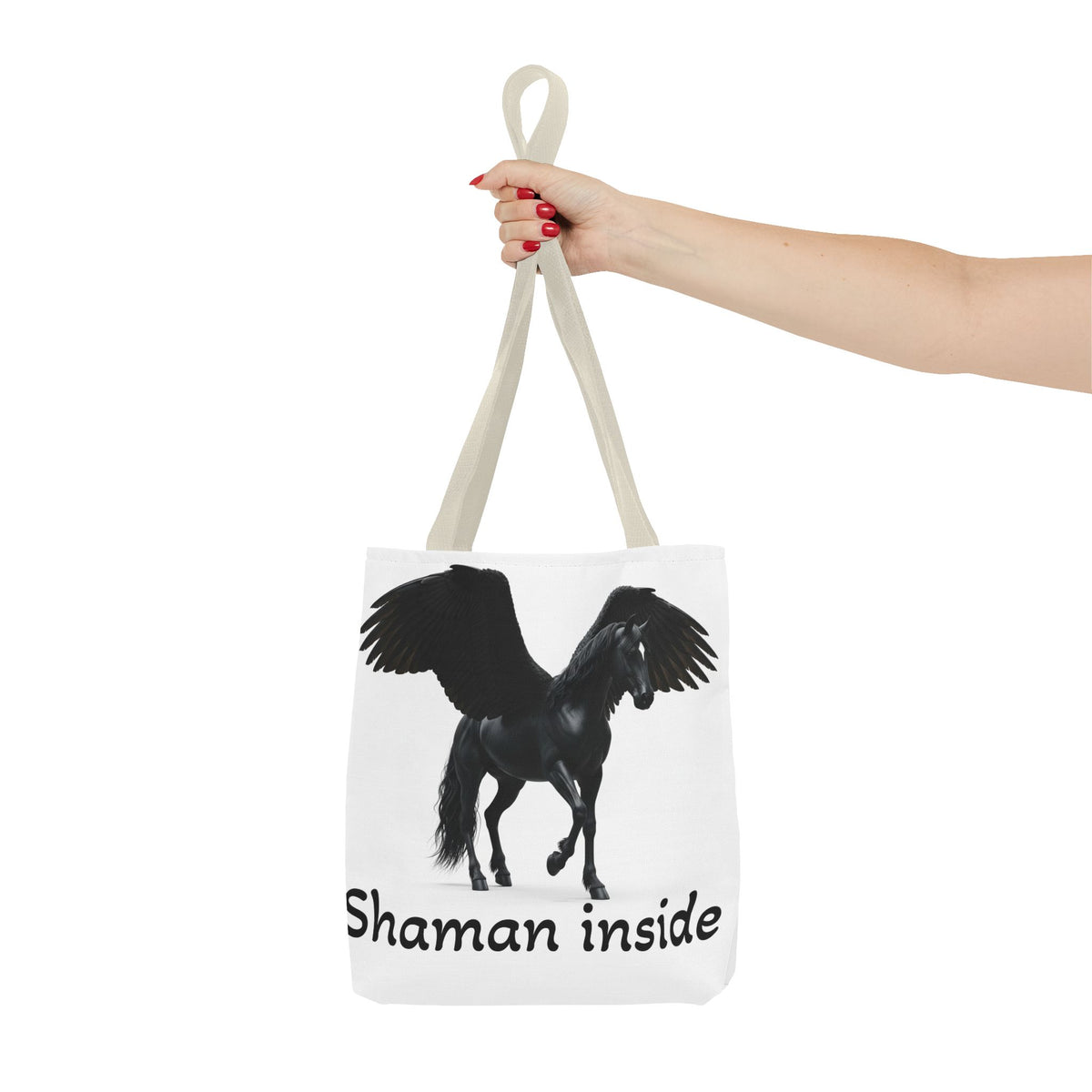 Shaman Inside Pegasus Tote Bag — Mystic Black Winged Horse Bag