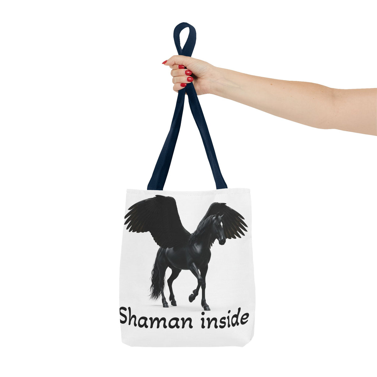 Shaman Inside Pegasus Tote Bag — Mystic Black Winged Horse Bag