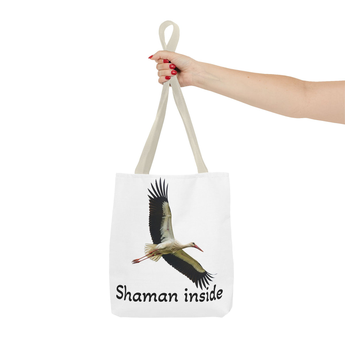 Borsa tote Shaman Inside Crane — Borsa tote spirituale con cicogna in volo per sciamani e guaritori