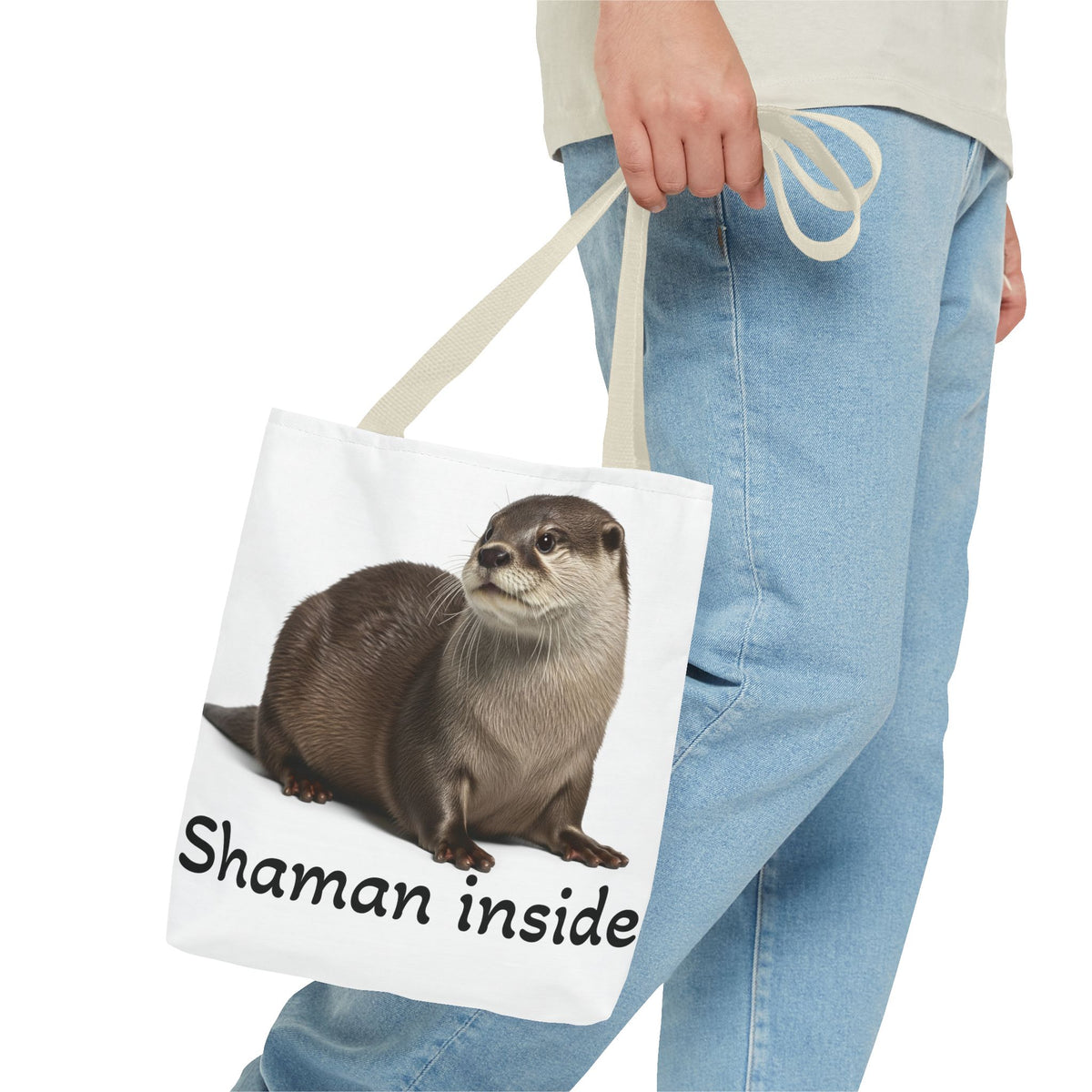 Borsa shopper "Shaman Inside" con lontra - Simpatica borsa boho con animali