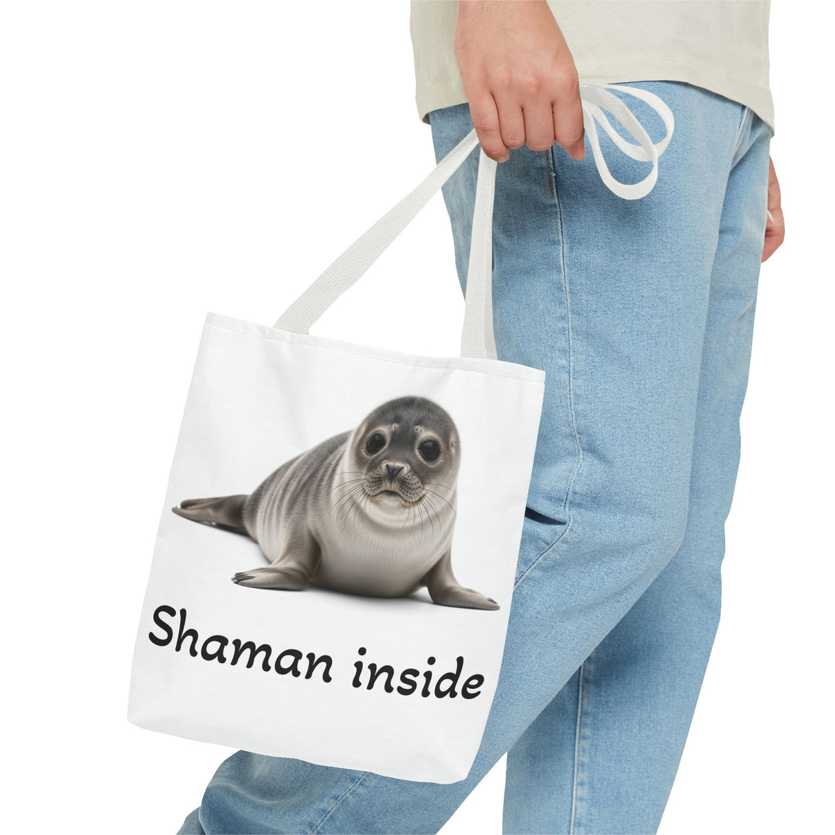 Borsa tote Shaman Inside Seal — Stampa con animale spirituale carino