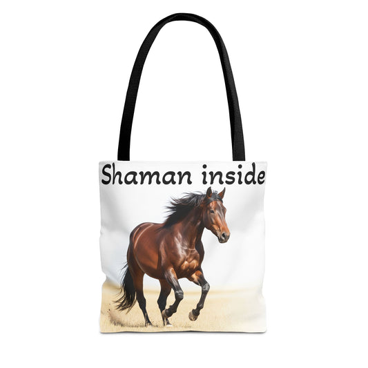 Shaman Inside Mustang Horse Tote Bag — Spiritual Equestrian Canvas Tote