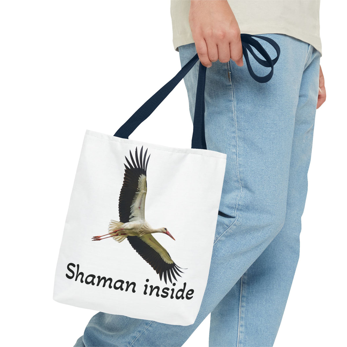 Borsa tote Shaman Inside Crane — Borsa tote spirituale con cicogna in volo per sciamani e guaritori