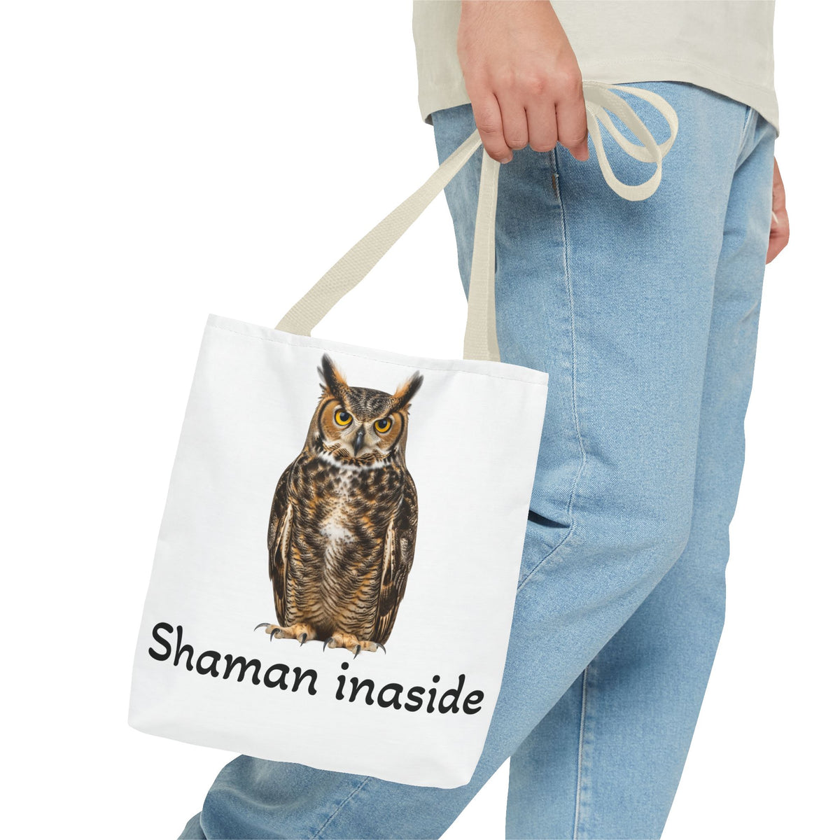 Borsa tote Shaman Inside Owl — Borsa da mercato ecologica in stile boho, stregoneria spirituale