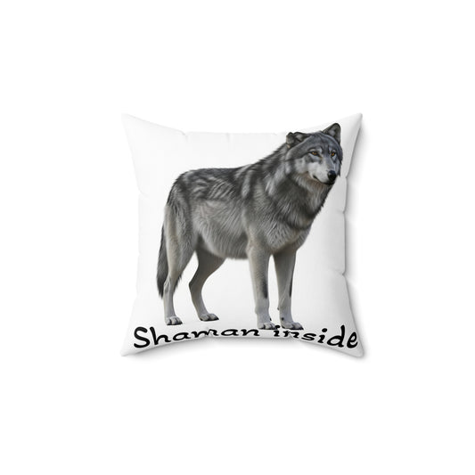 Cuscino quadrato con grafica lupo — Cuscino decorativo "Shaman Inside"