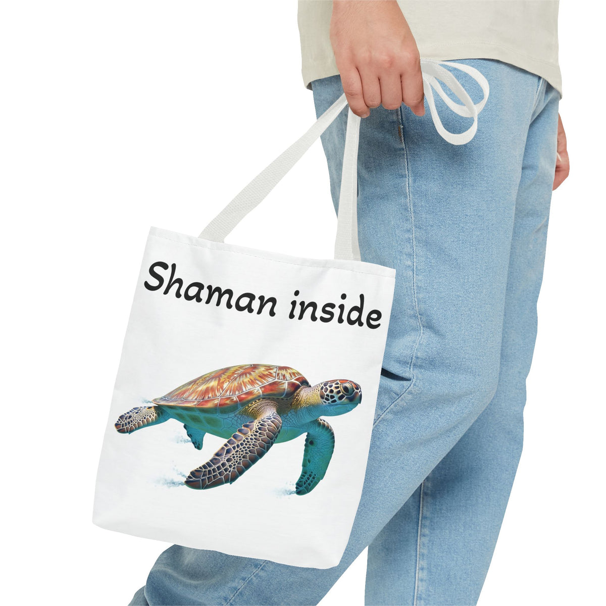 Shaman Inside Sea Turtle Tote Bag — Spiritual Beach Canvas Tote