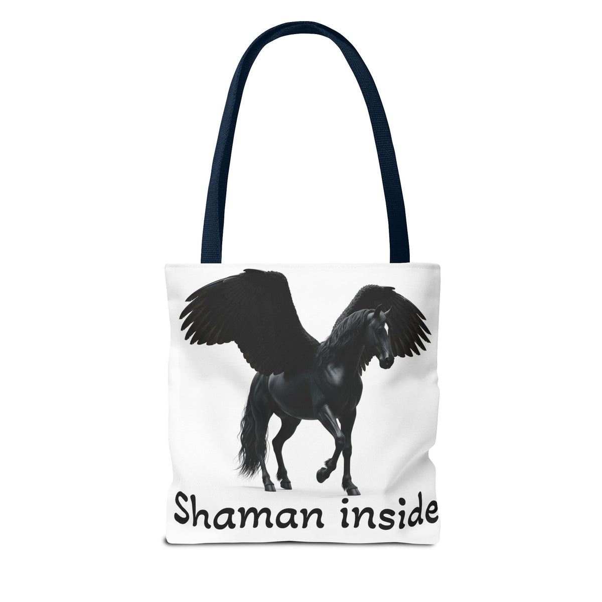 Shaman Inside Pegasus Tote Bag — Mystic Black Winged Horse Bag