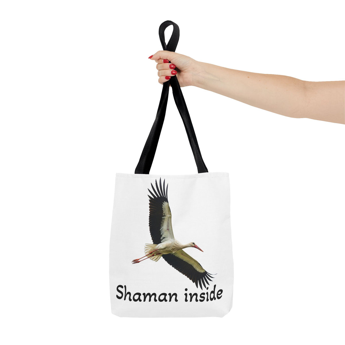 Borsa tote Shaman Inside Crane — Borsa tote spirituale con cicogna in volo per sciamani e guaritori